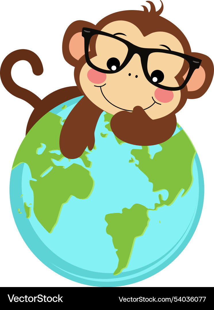 Cute monkey on the planet world Royalty Free Vector Image