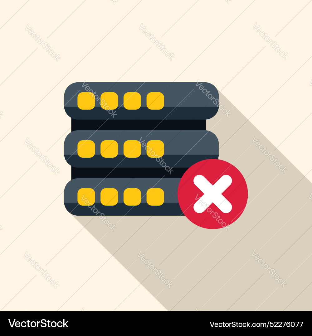Database server down showing error with red cross Database server down showing error with red cross vector image