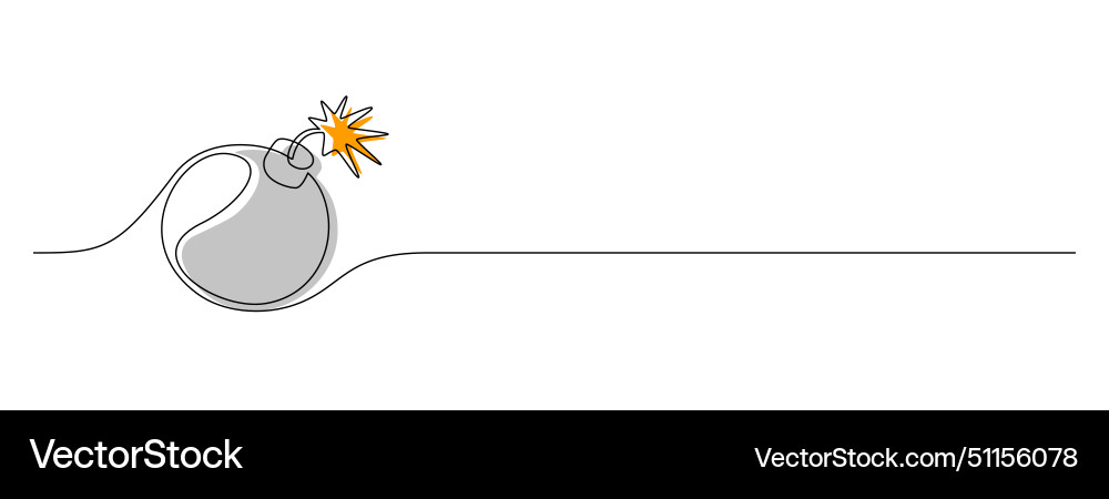 Bomb with burning fuse in one continuous line vector image