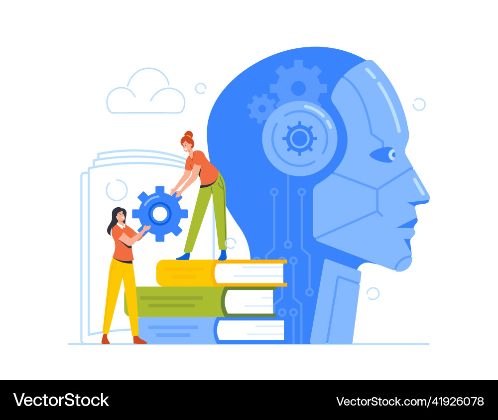 Cyborg and machine training process tiny Vector Image