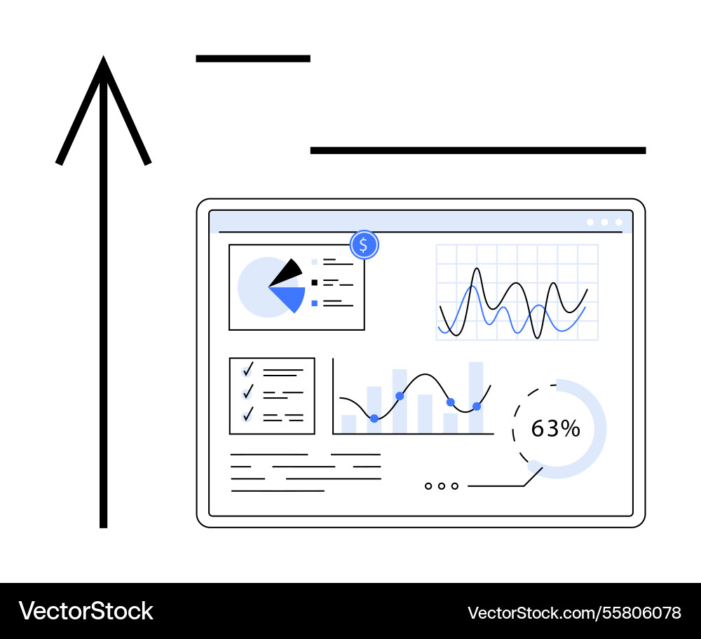 Data dashboard with analytics and growth arrow Data dashboard with analytics and growth arrow vector image