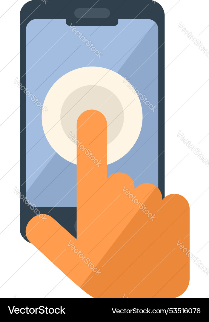 Hand tapping smartphone touchscreen using mobile Vector Image