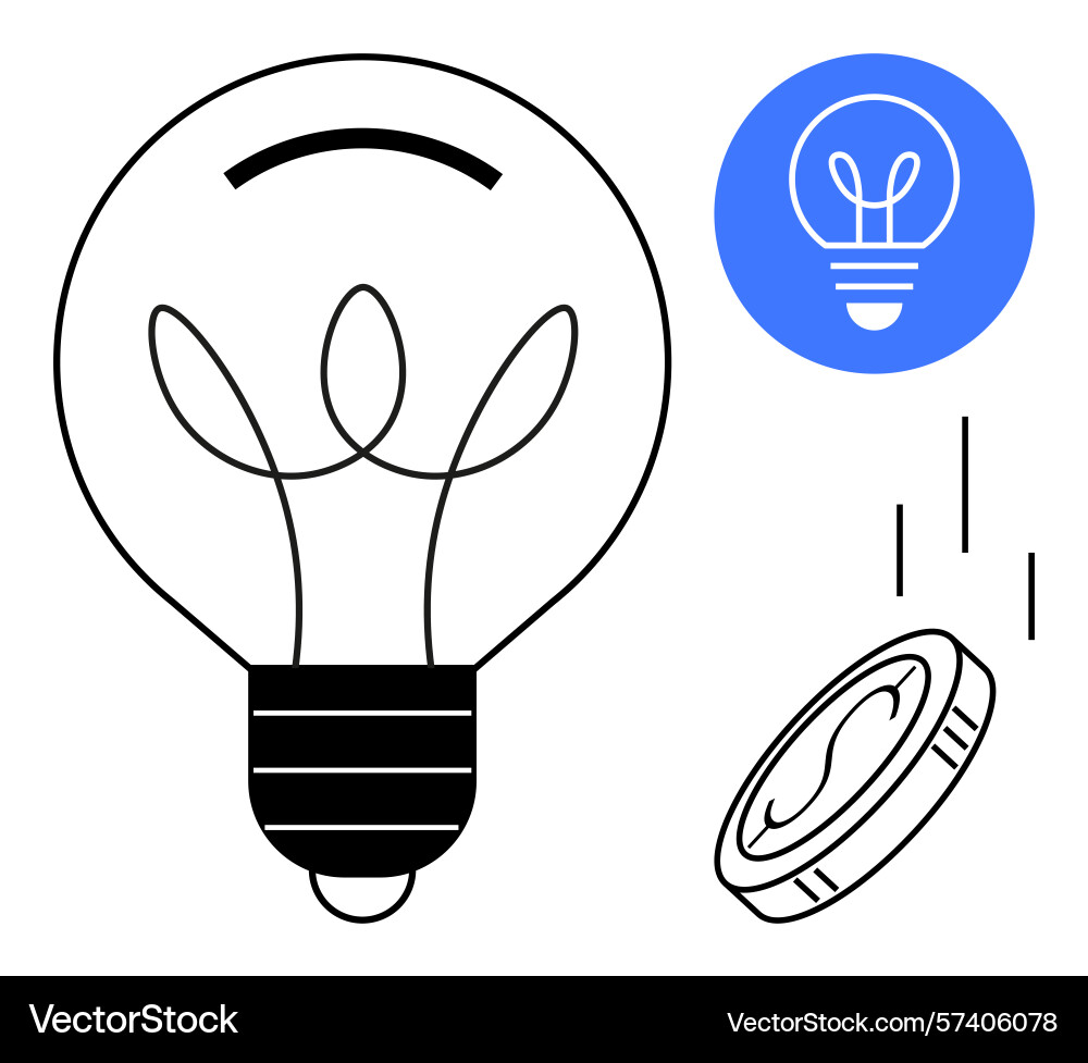 Lightbulb and coin concept symbolizing idea Lightbulb and coin concept symbolizing idea vector image