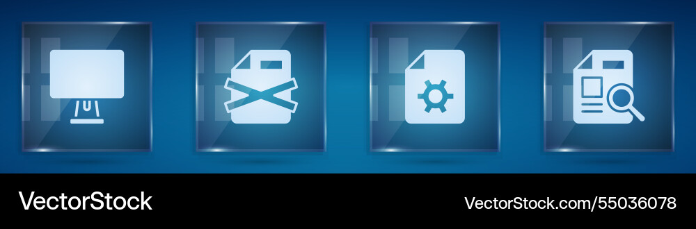 Set computer monitor delete file document Set computer monitor delete file document vector image