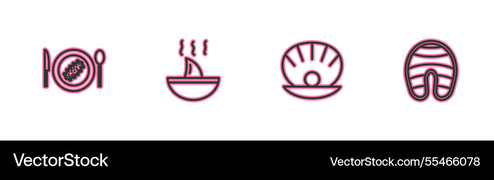 Set line served cucumber on a plate shell Set line served cucumber on a plate shell Vector Image