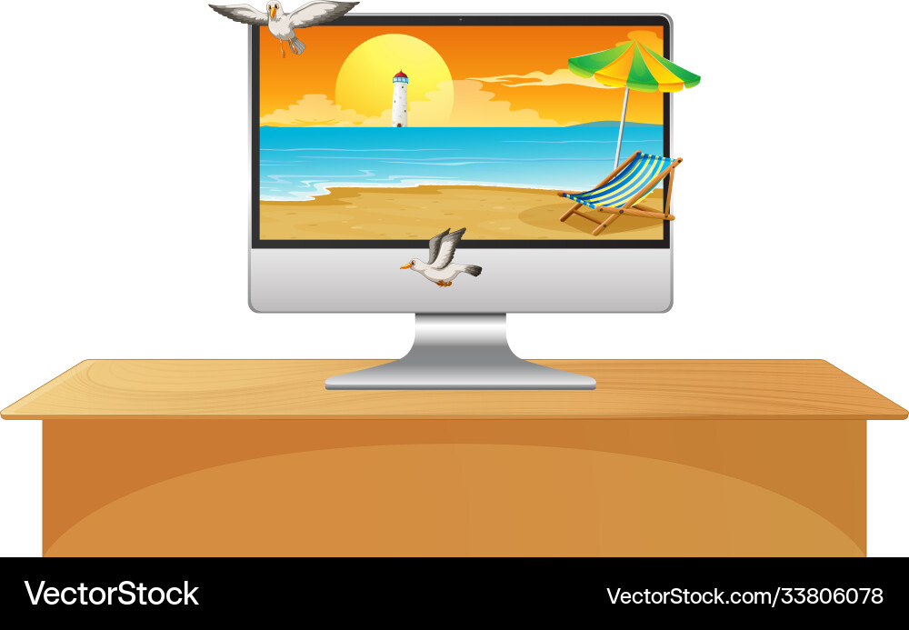Sommerszene auf Computer-Desktop Sommerszene auf Computer-Desktop vektorbild