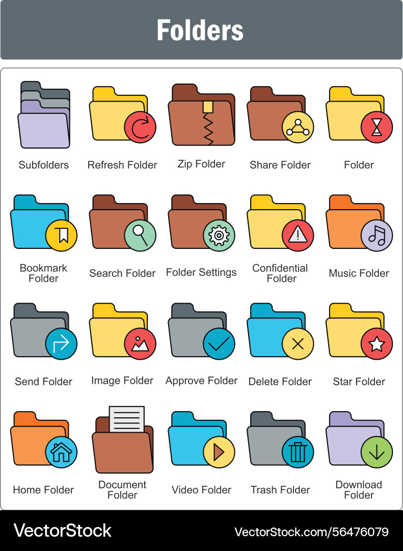 A set of 20 folder icons as subfolders refresh vector image