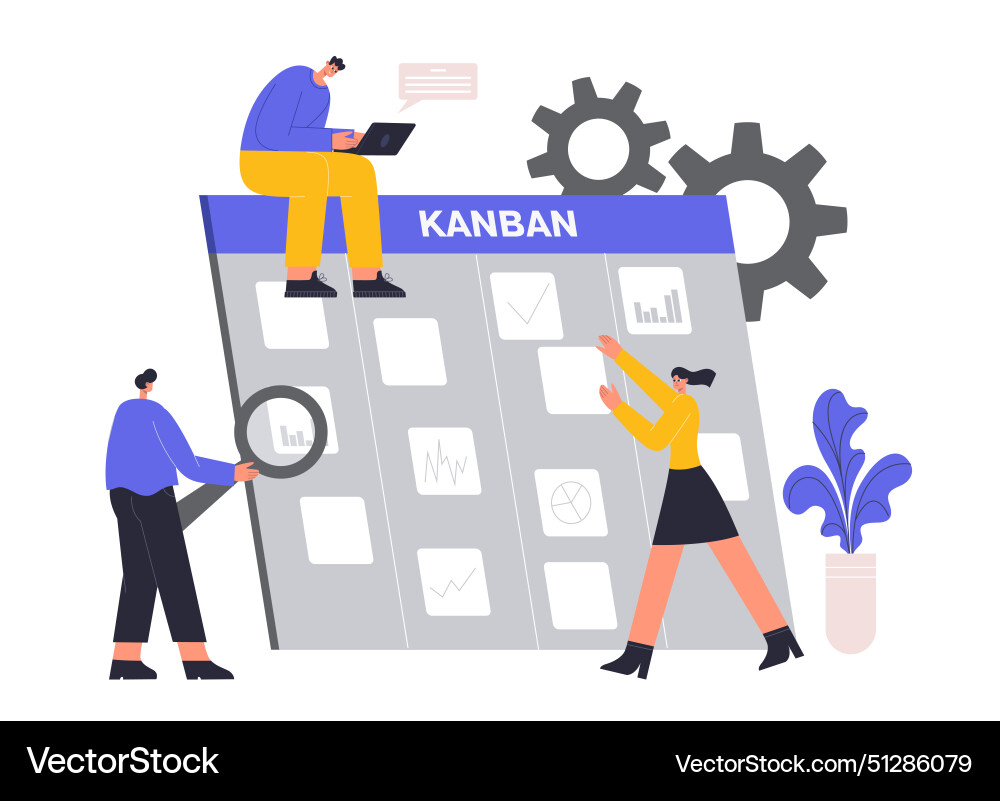 Kanban Board Konzept Cartoon Mitarbeiter Kanban Board Konzept Cartoon Mitarbeiter vektorbild