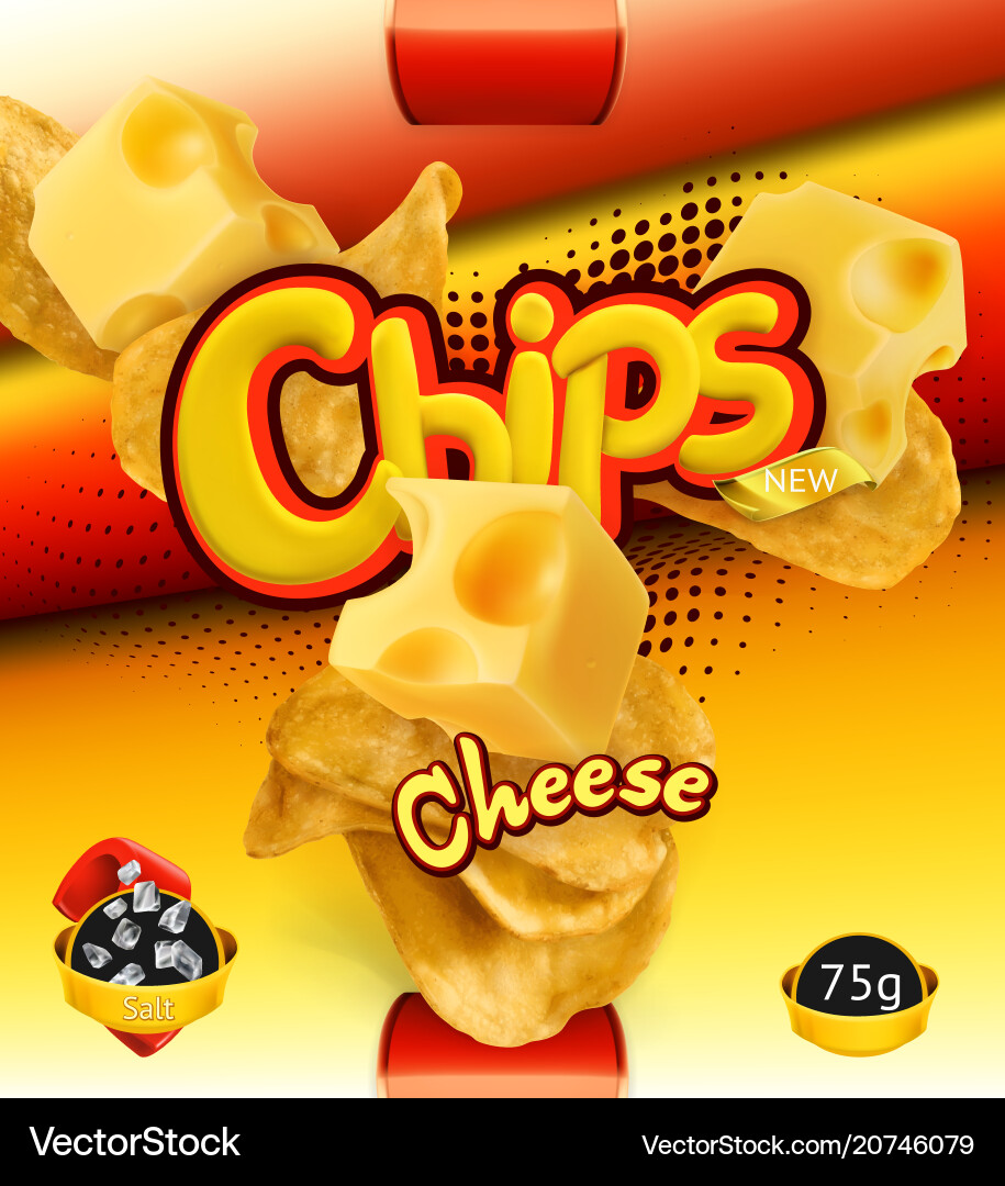 Potato chips cheese flavor design packaging 3d Potato chips cheese flavor design packaging 3d Vector Image