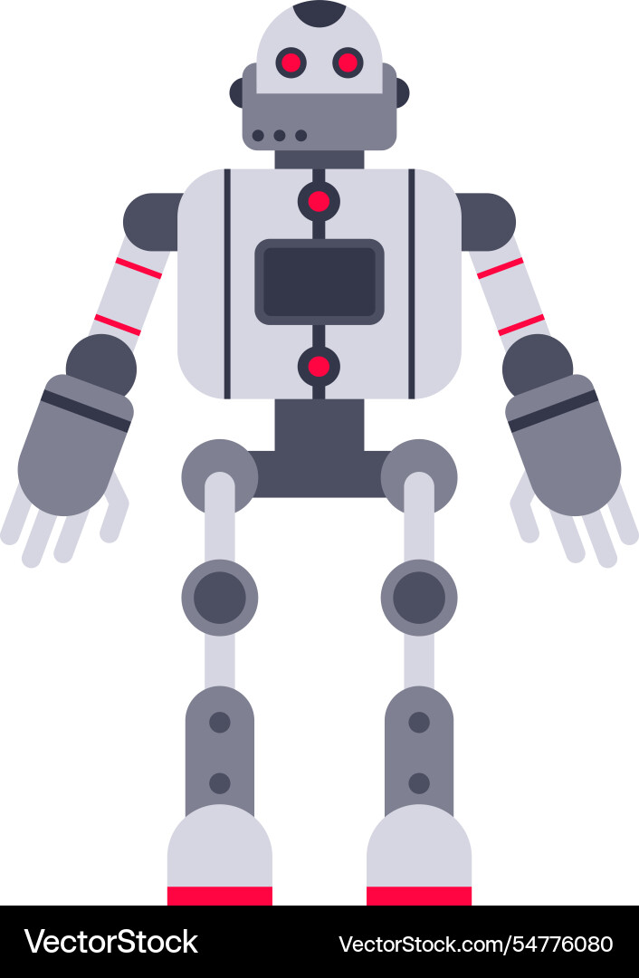 Futuristic robot standing with arms open red Futuristic robot standing with arms open red vector image