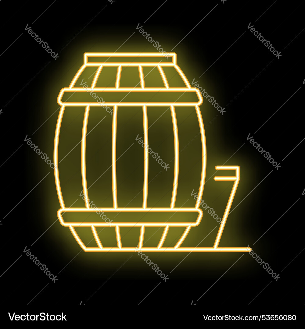 Glowing neon line wooden barrel with tap on black Glowing neon line wooden barrel with tap on black vector image