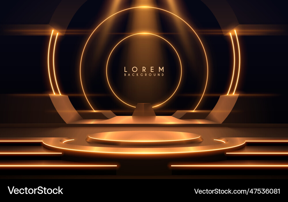Stage with golden light elements and rays effect Stage with golden light elements and rays effect vector image