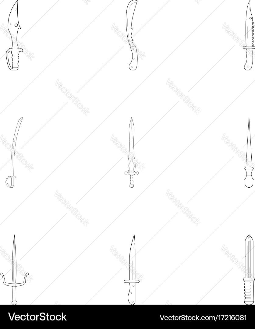 Sword and dagger icons set outline style Vector Image