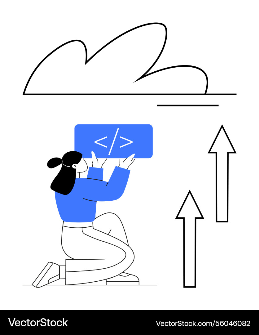 Developer uploading code to cloud representing Vector Image