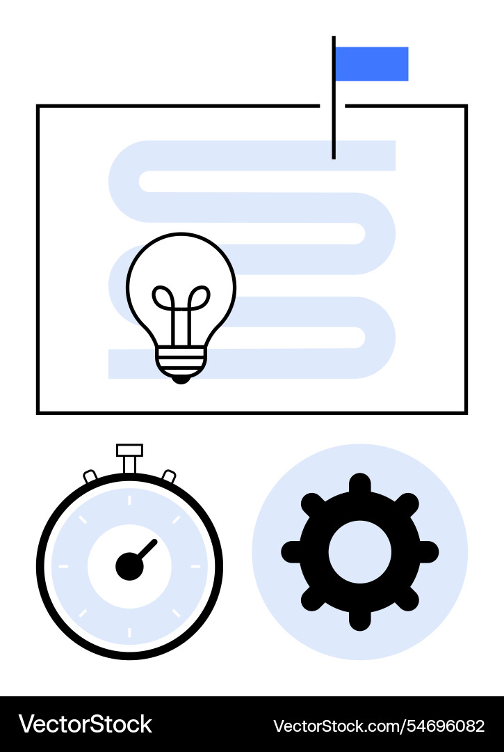 Lightbulb above a log step path stopwatch Lightbulb above a log step path stopwatch vector image