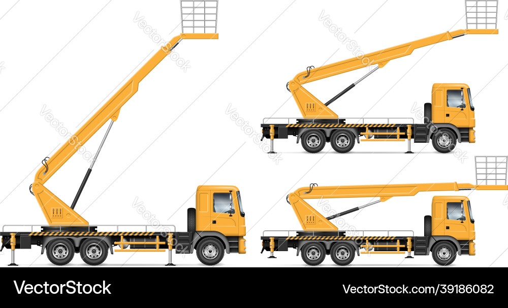Yellow Bucket Truck Side View Vector Image