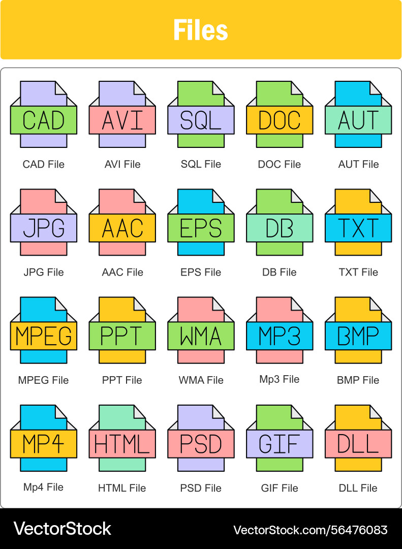 A set of 20 files icons as cad file avi sql vector image