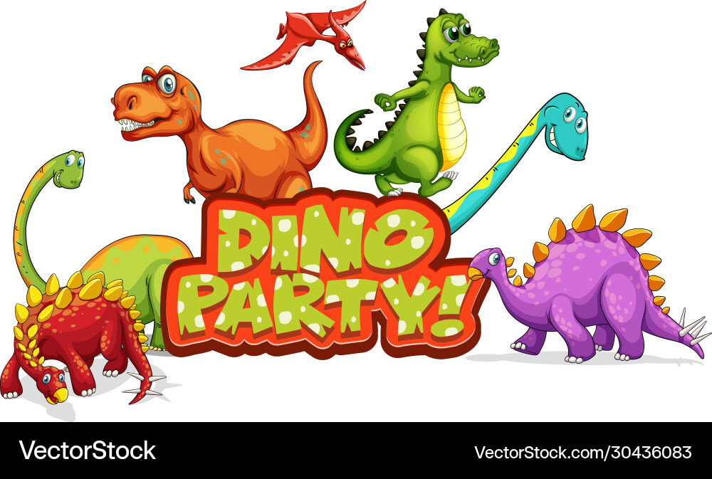 Font design for word dino party with many Font design for word dino party with many vector image