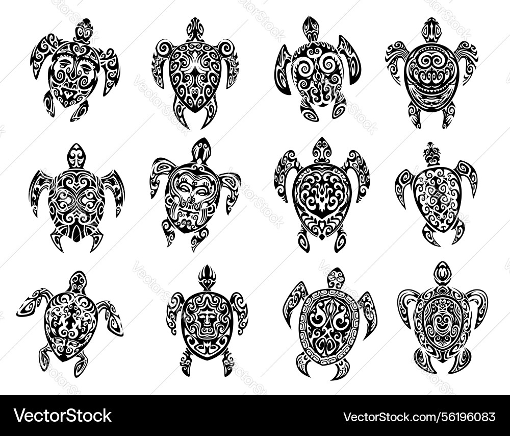 Maori tribal turtle reptile animal tattoo set Maori tribal turtle reptile animal tattoo set Vector Image