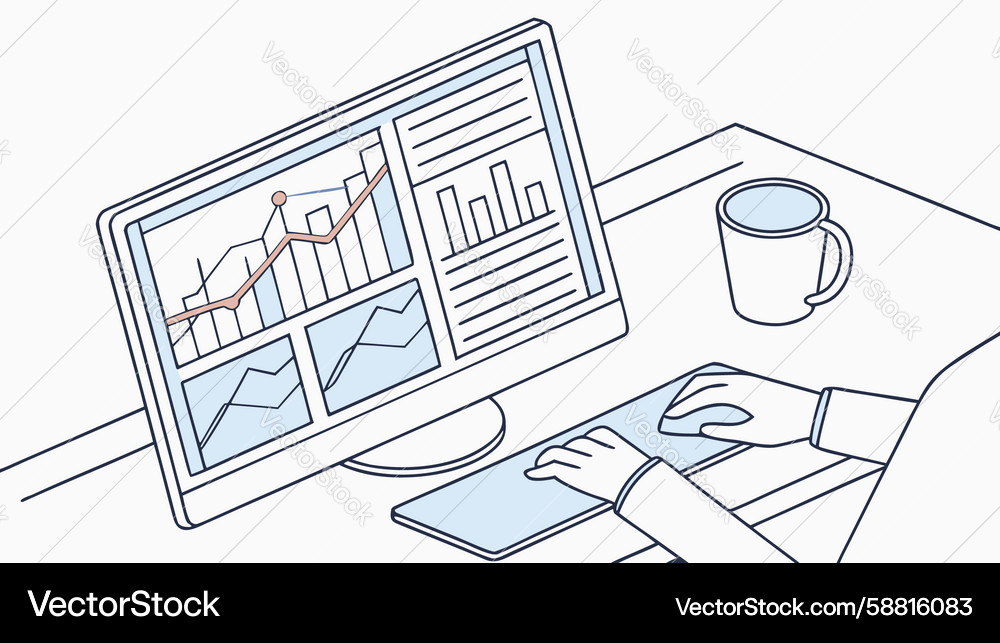 Person Working on Computer with Data Vector Image