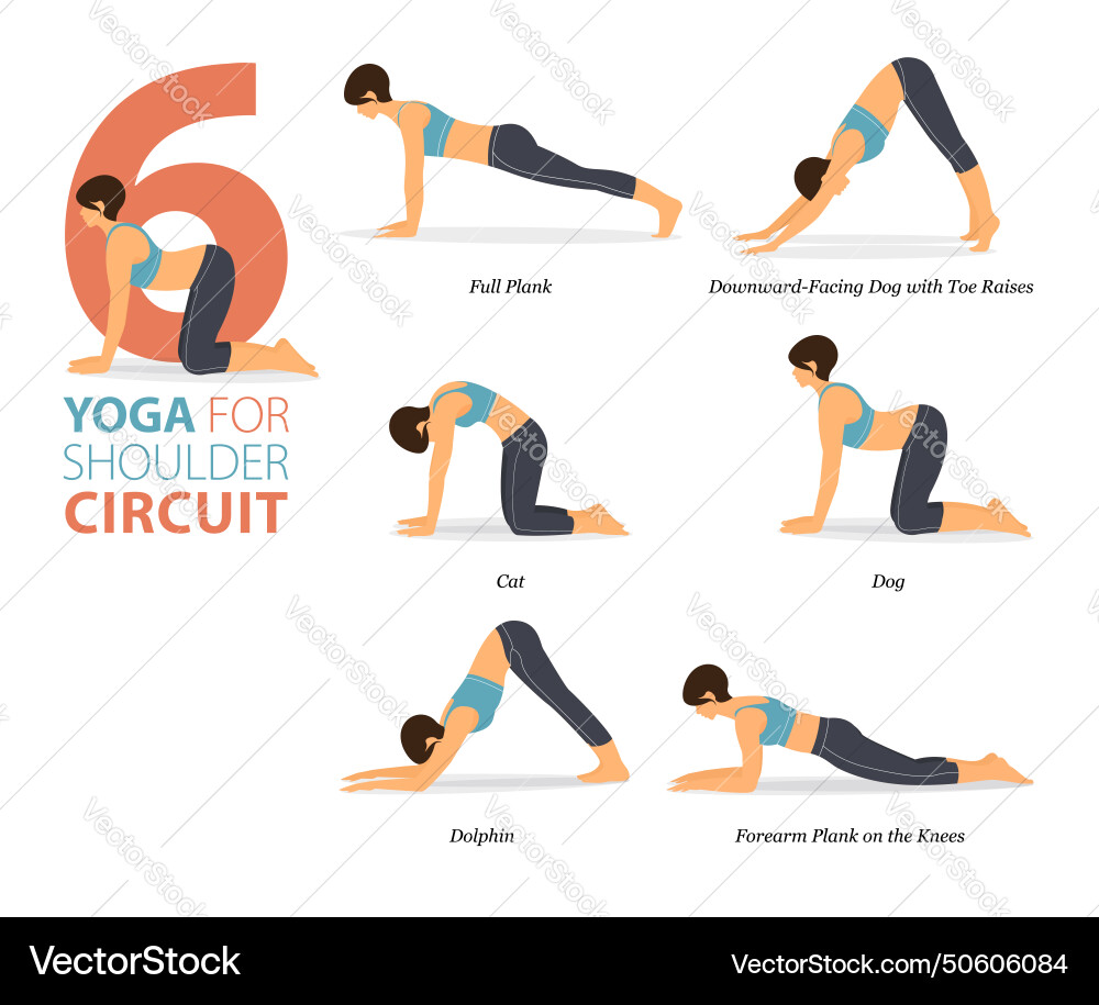 6 Yoga Pose für Training im Schulterkonzept 6 Yoga Pose für Training im Schulterkonzept vektorbild