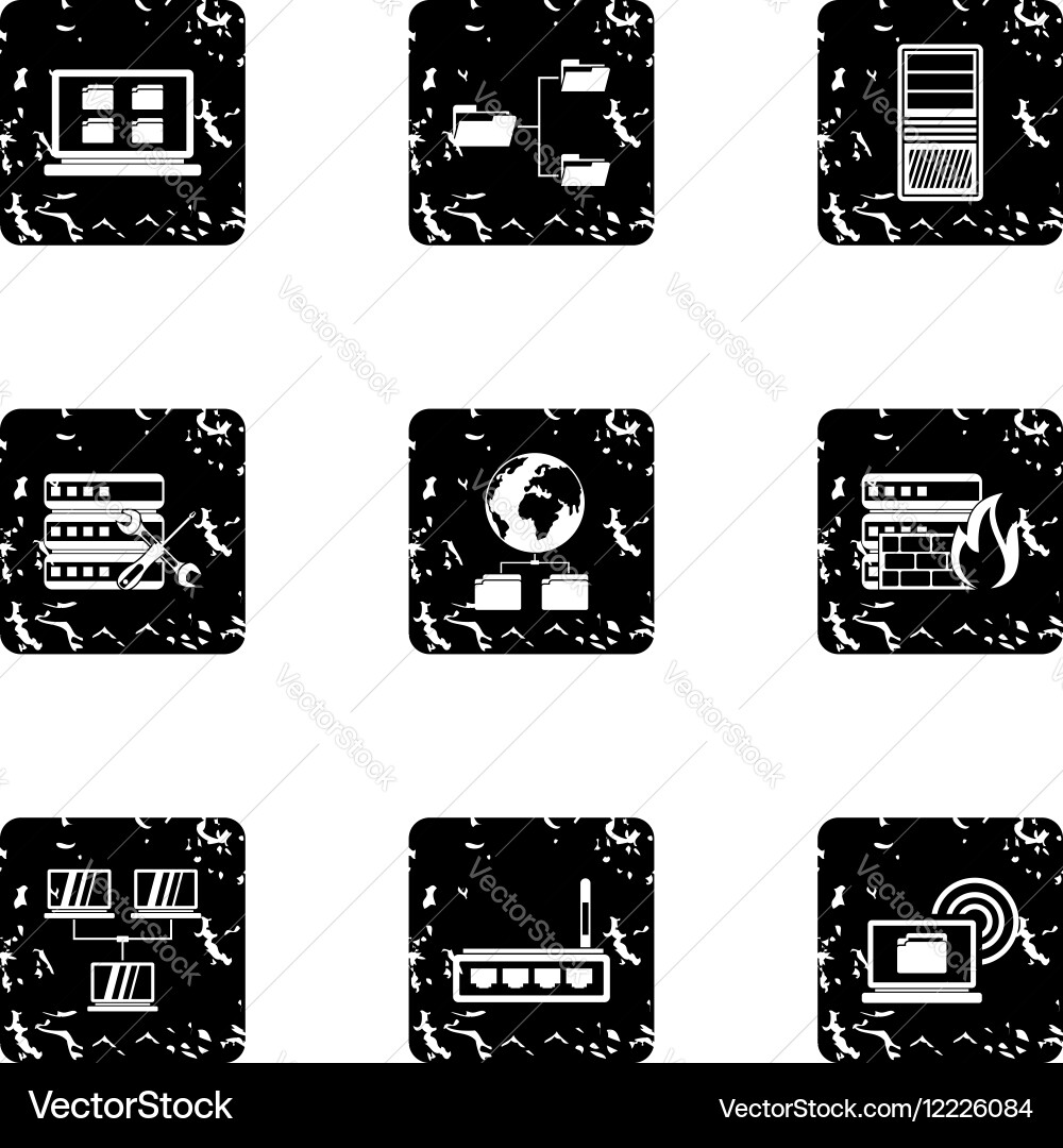 Computer data icons set grunge style vector image