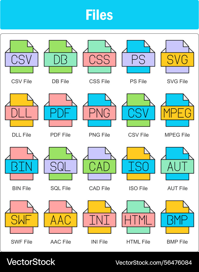 Ein Satz von 20 Dateien Icons als csv-Datei db css vektorbild