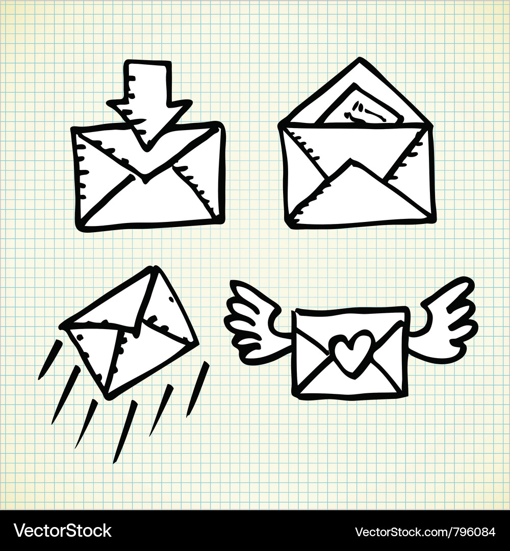 Email Doodle Icons Collection Vektorbild
