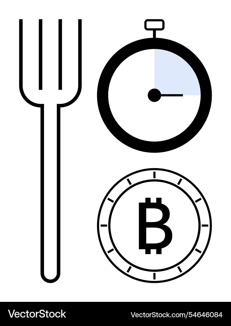 Fork with stopwatch and bitcoin symbol Fork with stopwatch and bitcoin symbol vector image