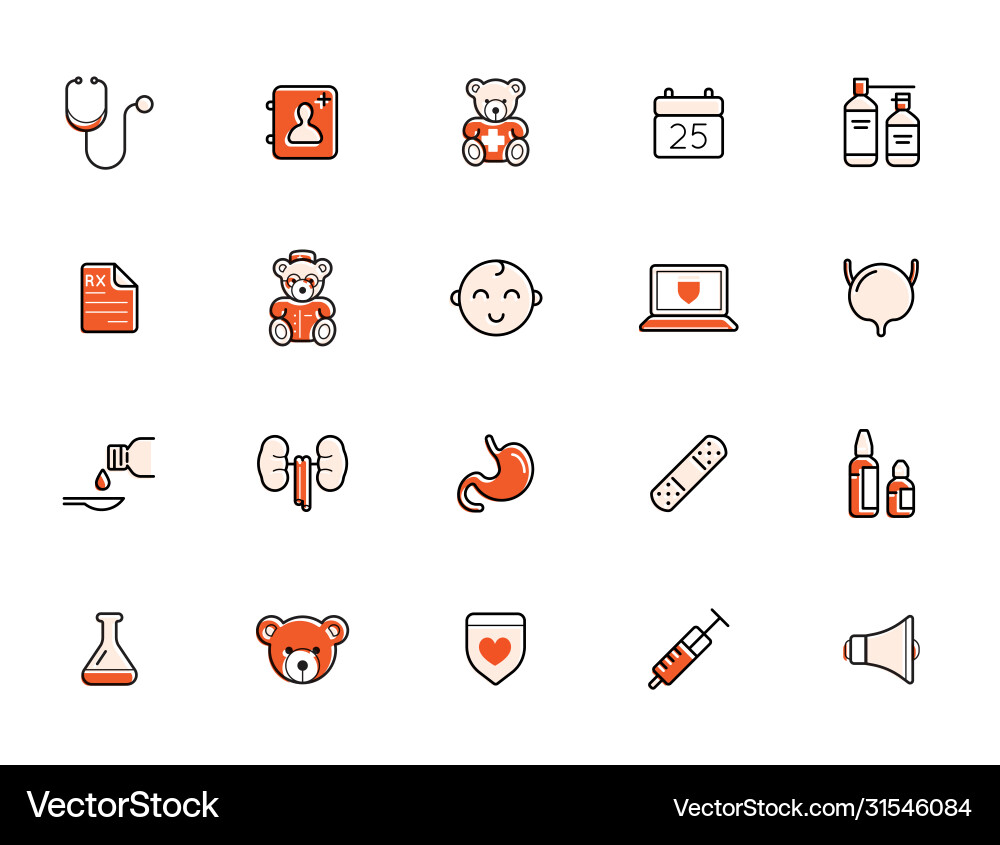 Outline colorful icons set pediatric hospital vector image