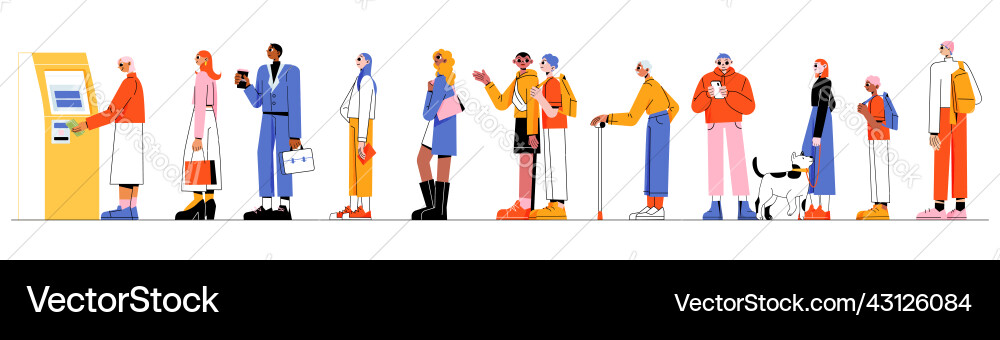 People at atm queue clients terminal transaction People at atm queue clients terminal transaction vector image