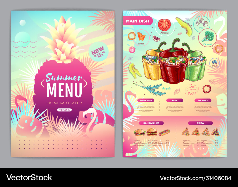 Restaurant summer tropical gradient menu design Vector Image