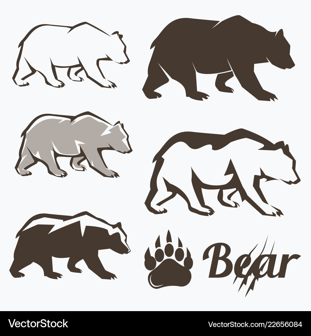 Walking Bear Silhouettes - Animal Set vector image