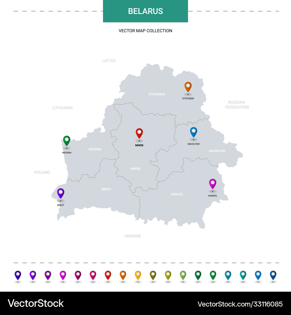 Belarus map with location pointer marks vector image