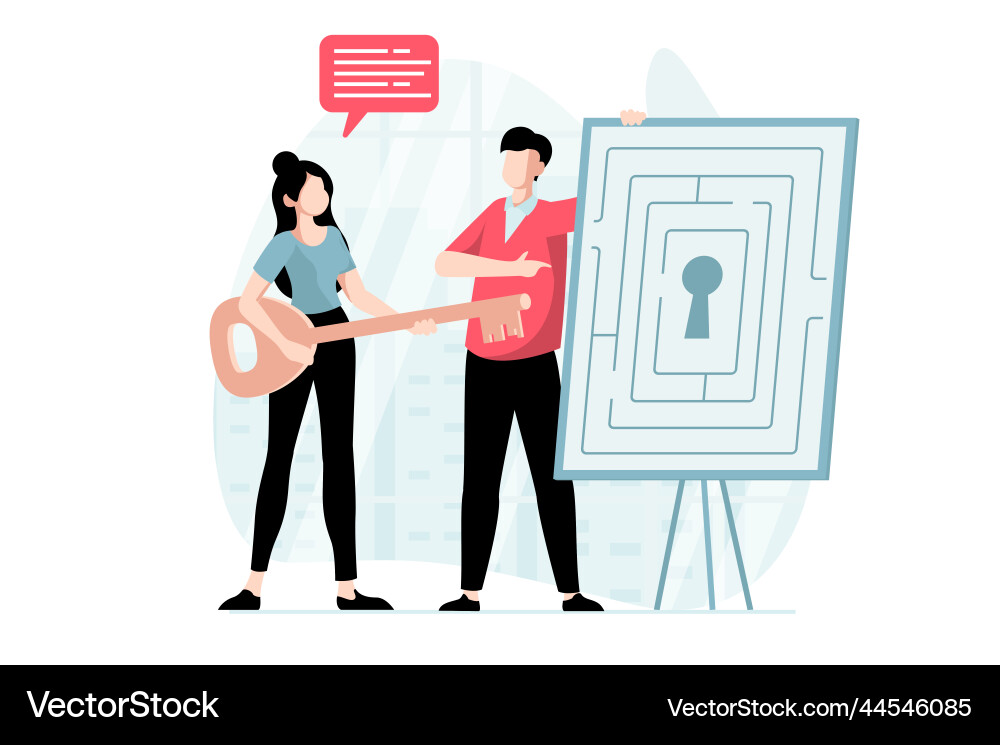 Finding solution concept with people scene in flat Finding solution concept with people scene in flat Vector Image