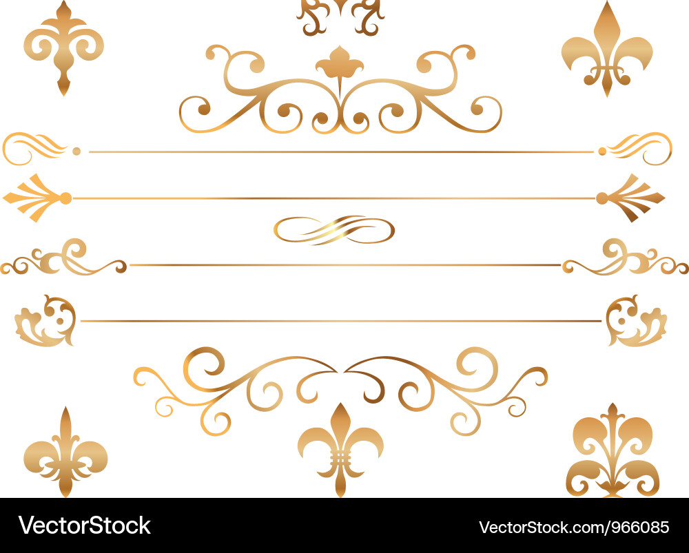 Golden Floral Patterns & Vignettes vector image