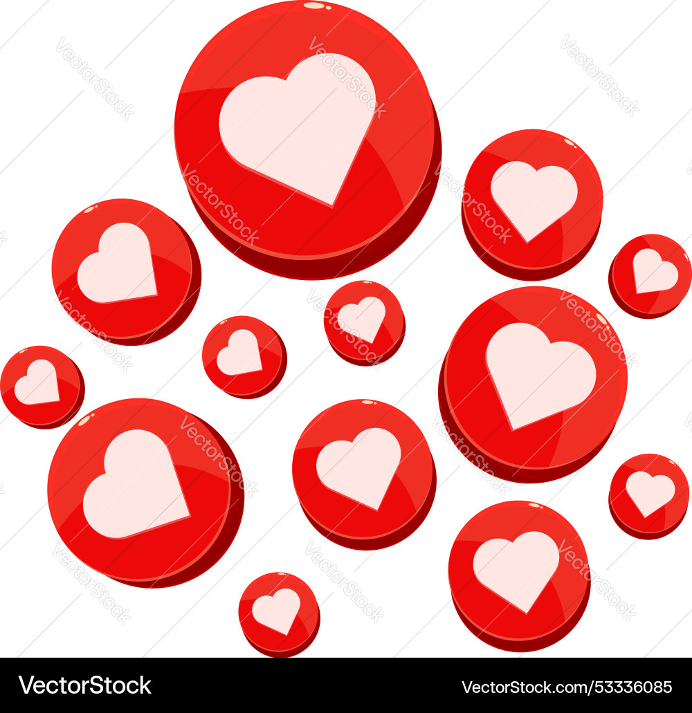 Red round like buttons floating showing love Red round like buttons floating showing love Vector Image