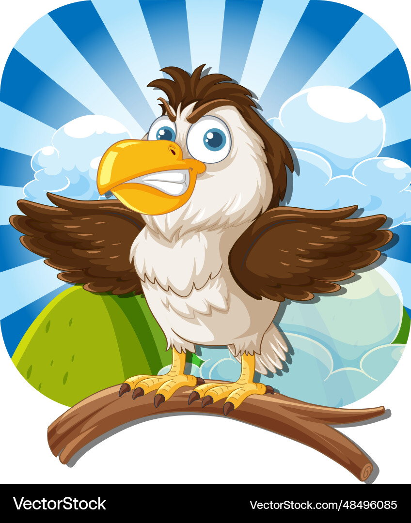 Smiling angry hawk on tree branch Vector Image