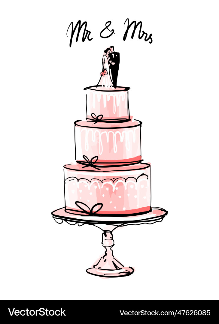Tiered wedding cake with figurines of the bride Tiered wedding cake with figurines of the bride vector image