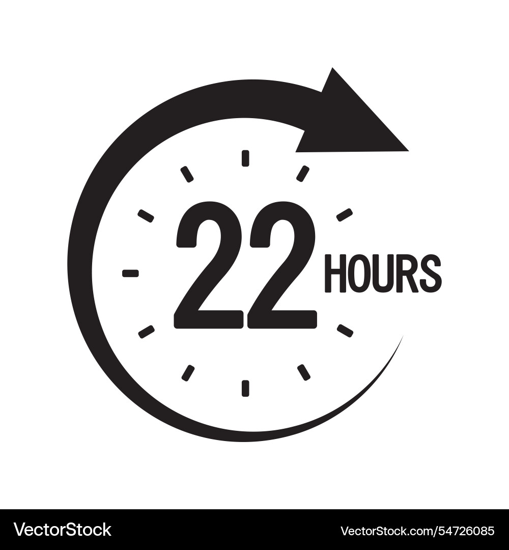 Twenty two hours icon bold 22 text circular clock Twenty two hours icon bold 22 text circular clock vector image