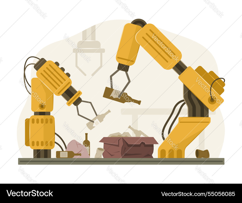 Waste sorting by robot system in industry Waste sorting by robot system in industry vector image