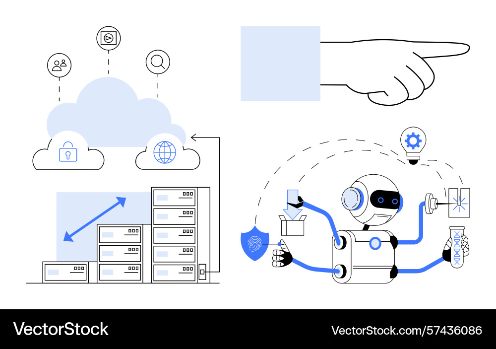 Automation and cloud computing integrated for data Automation and cloud computing integrated for data vector image
