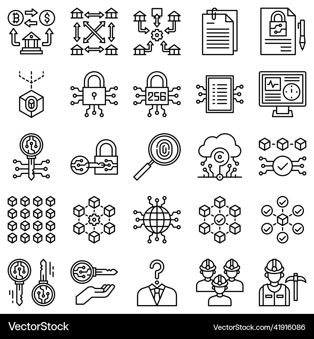 Blockchain Line Icon Set – Royalty-Free Vector | VectorStock