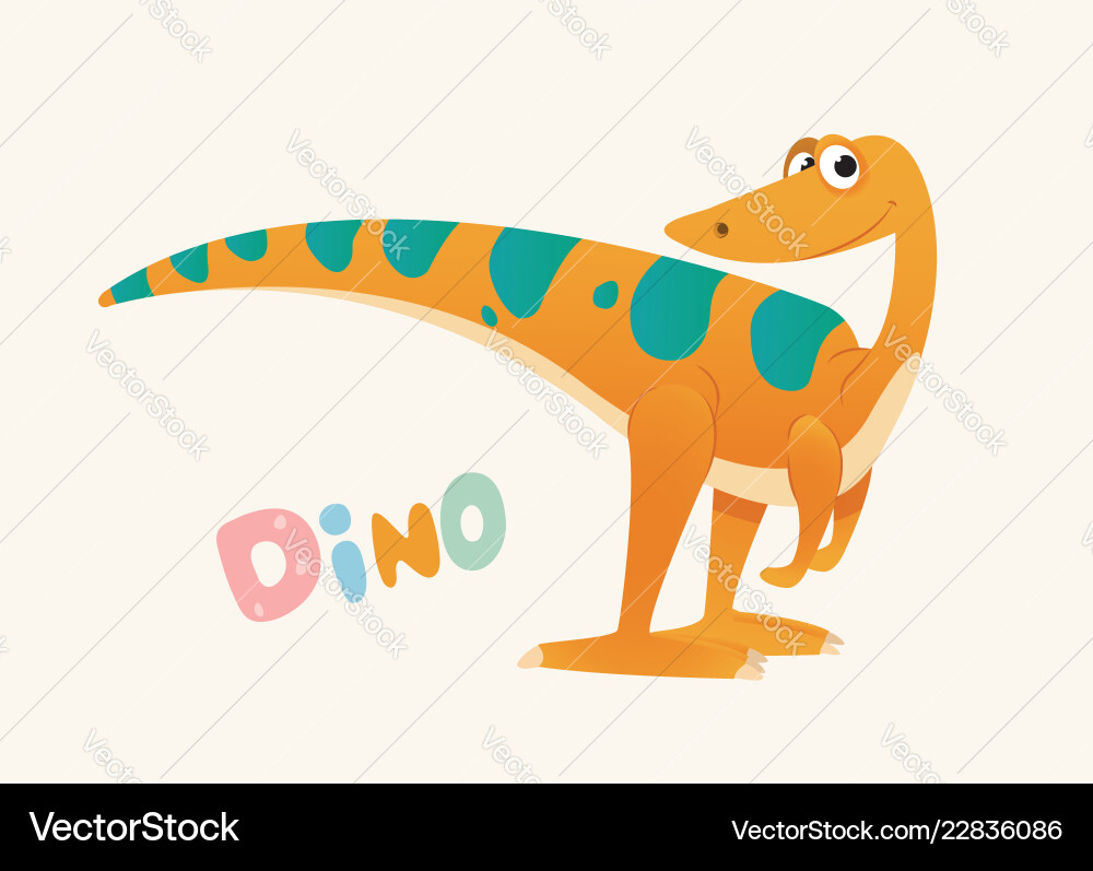 Cute orange and green cartoon baby dino bright Cute orange and green cartoon baby dino bright vector image