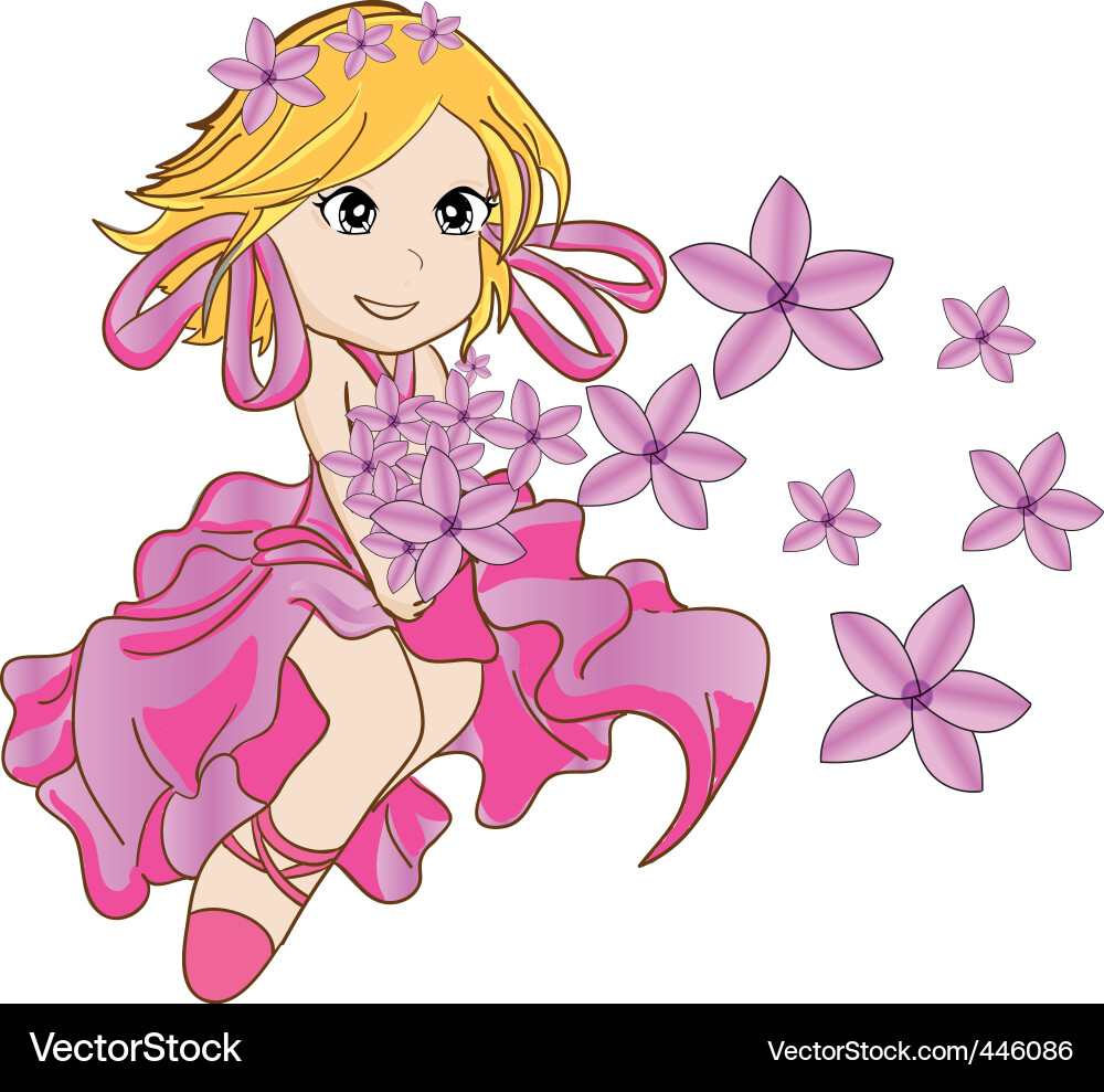 Little girl with pink flowers vector image