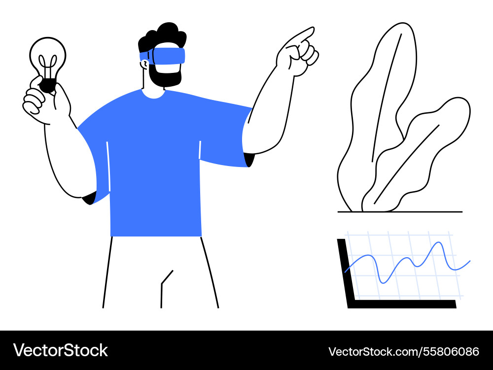 Man with vr headset exploring data insights while Man with vr headset exploring data insights while vector image