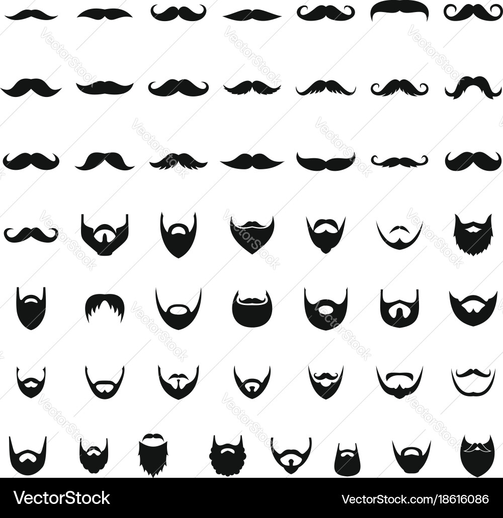 Mustache and beard icons set simple style Vector Image