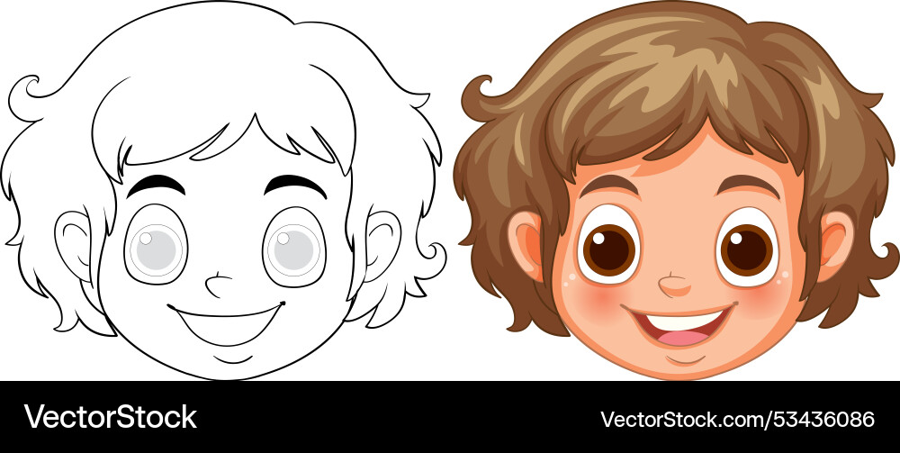 Smiling child face in color and outline Vector Image