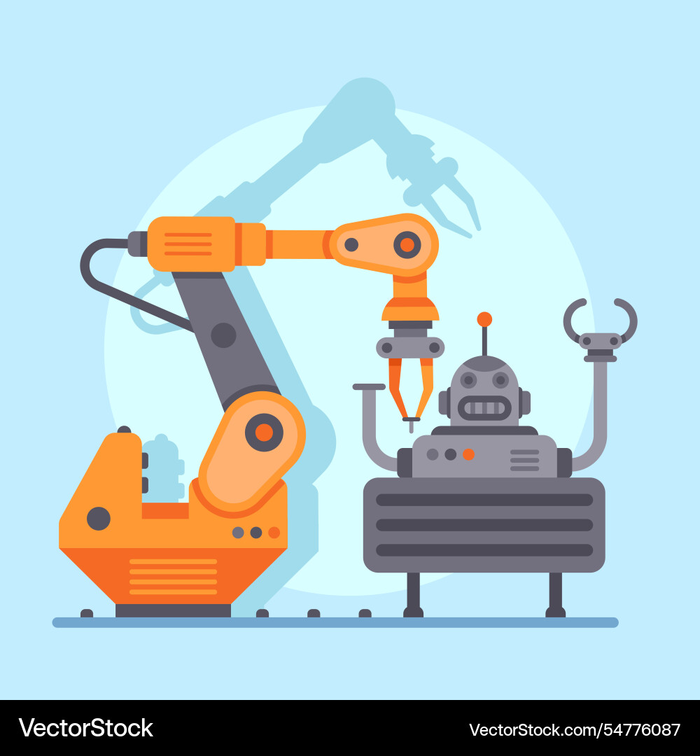 Articulated robotic arm building another funny Articulated robotic arm building another funny vector image