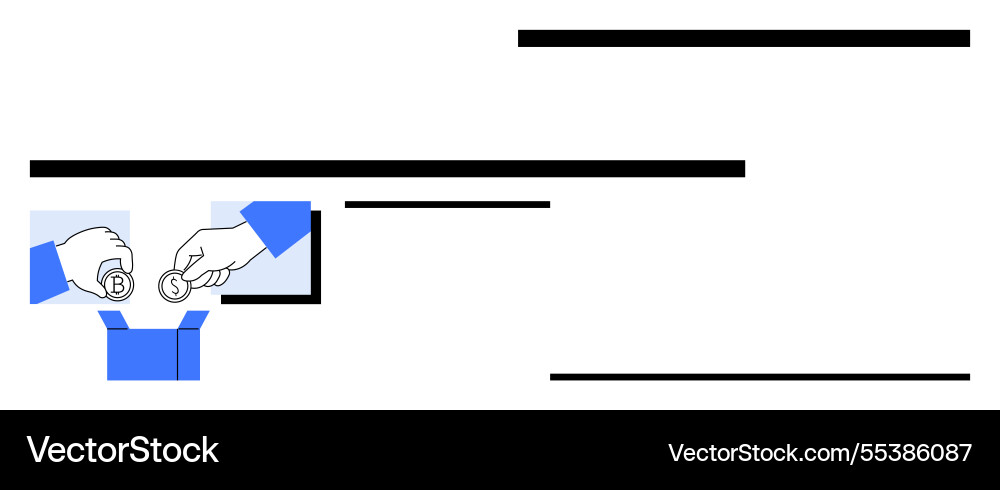 Hands contributing coins into box representing Hands contributing coins into box representing Vector Image